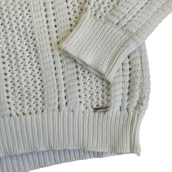 T TAHARI Women's Open Knit Cotton Blend Crewneck Sweater Chunky Knit Fisherman - Picture 16 of 16